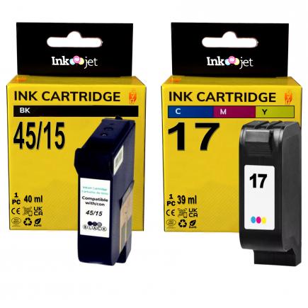 Compatible Pack HP 15 C6615DE Negro + HP 17 C6625AE Tricolor Cartuchos de Tinta