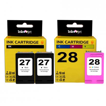 Compatible Pack HP 27 X2 Negro + HP 28 Tricolor Cartuchos de Tinta
