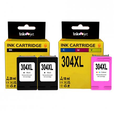 Compatible Pack HP 304XL V3 Negro X2 + Tricolor Cartucho de Tinta