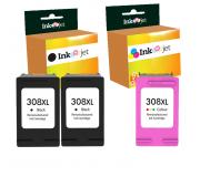 Compatible Pack HP 308XL Negro X2 + HP 308XL Tricolor Cartuchos de Tinta Alta Capacidad / Jumbo