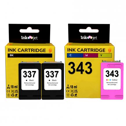 Compatible Pack HP 337 X2 Negro + HP 343 Tricolor Cartuchos de Tinta