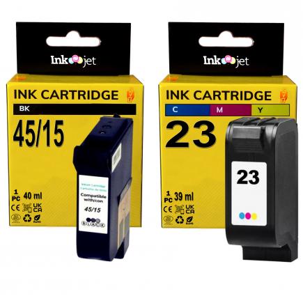Compatible Pack HP 45 51645AE Negro + HP 23 C1823DE Tricolor Cartuchos de Tinta