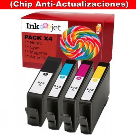 Compatible Pack HP 912XL (Chip Anti-Actualizaciones) Negro, Cyan, Magenta, Amarillo Cartuchos de Tinta