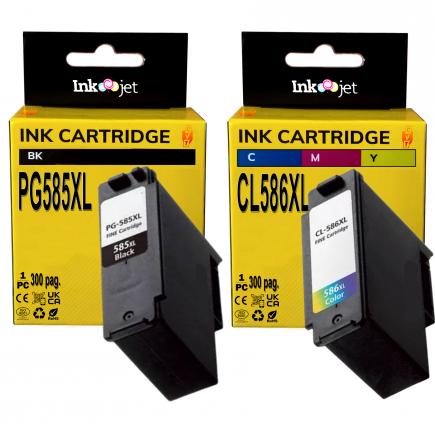 Compatible Pack PG585XL Negro + CL586XL Tricolor Cartuchos de Tinta para Pixma TS 7650i TS 7750i