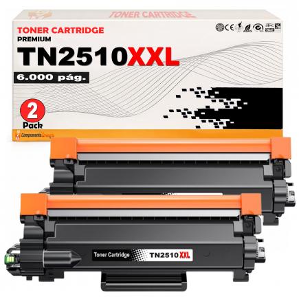 Compatible Pack x2 Brother TN2510XXL (6K) Negro Cartucho de Toner para DCP-L2610 / L2627 / L2660 / L2665 - HL-L2400 / L2445 / L2447 - MFC-L2800 / L2827 / L2860
