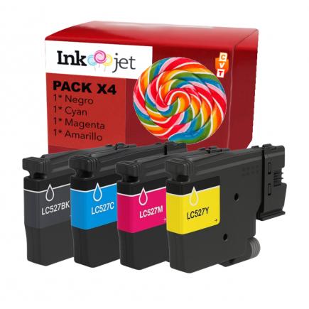 Compatible Pack x4 Brother LC-527 / LC527 Cartuchos de Tinta Pigmentada para Brother MFC-J4350DW / MFC-J4550DW