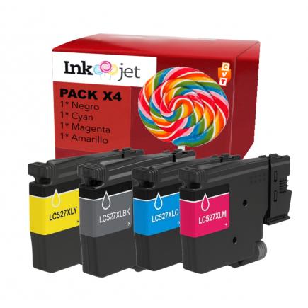 Compatible Pack x4 Brother LC-527XL / LC527XLVAL Cartuchos de Tinta Pigmentada para Brother MFC-J4350DW / MFC-J4550DW