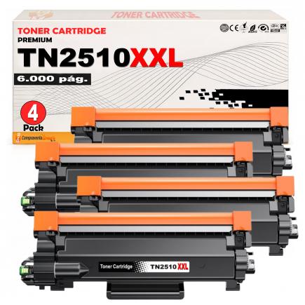 Compatible Pack x4 Brother TN2510XXL (6K) Negro Cartucho de Toner para DCP-L2610 / L2627 / L2660 / L2665 - HL-L2400 / L2445 / L2447 - MFC-L2800 / L2827 / L2860