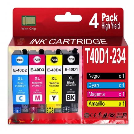 Compatible Pack x4 Epson T40D1-2 3 4 Cartuchos de Tinta Pigmentada para SureColor SC-T2100, SC-T3100, SC-T5100