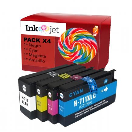 Compatible Pack x4 HP 712XL Cartuchos de Tinta 712 para HP DesignJet Studio 24 / 36 - DesignJet T210 / T230 / T250 / T630 / T650