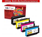Compatible Pack x4 HP 937e XL (Chip reforzado contra actualizaciones) Cartuchos de Tinta para HP OfficeJet Pro 9110 / 9117 / 9120 / 9122 / 9123 / 9125 / 9128 / 9130 / 9132 / 9133 / 9135 / 9720 / 9730