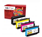 Compatible Pack x4 HP 937e XL (NO usar en impresoras que terminan en E) Cartuchos de Tinta para HP OfficeJet Pro 9110 / 9117 / 9120 / 9122 / 9123 / 9125 / 9128 / 9130 / 9132 / 9133 / 9135 / 9720 / 9730