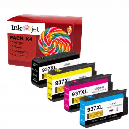 Compatible Pack x4 HP 937e XL (NO usar en impresoras que terminan en E) Cartuchos de Tinta para HP OfficeJet Pro 9110 / 9117 / 9120 / 9122 / 9123 / 9125 / 9128 / 9130 / 9132 / 9133 / 9135 / 9720 / 9730