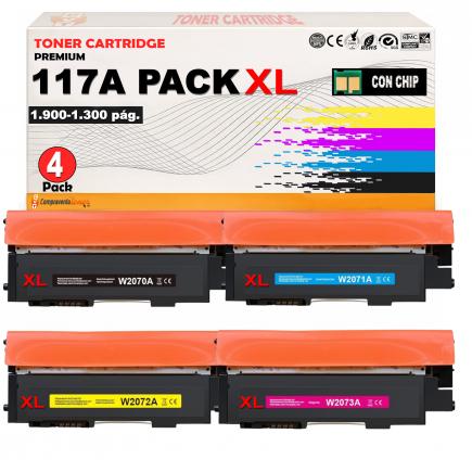 Compatible Pack x4 HP W2070A / W2071A / W2072A / W2073A XL 117A XL Cartuchos de Toner para HP Color Laser 150a, 150nw, MFP 178nw, 178nwg, 179fng, 179fnw, 179fwg