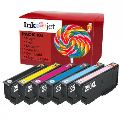Compatible Pack x6 Epson 250XL Cartuchos de Tinta para Epson Expression Photo XP-980 / XP980