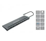 Conceptronic 12 en 1 Estacion de Acoplamiento USB-C con 2x HDMI, 1x USB-C PD, 1x DisplayPort, 1x Gigabit LAN, 2x USB-A 3.0, 1x USB-A 2.0, 1x USB-C Data, 1x SD, 1x TF/MicroSD, 1x Audio