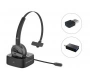 Conceptronic Auricular Mono Bluetooth con Microfono Giratorio y Flexible - Cancelacion de Ruido - Adaptador de Audio Bluetooth - Adaptador USB-C a USB-A