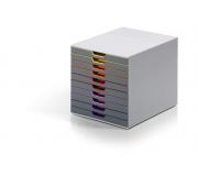 Durable Varicolor 10 Cajonera de 10 Cajones - Deslizamiento Silencioso - Con Ventanas Transparentes de Rotulacion - Bases Antideslizantes - Color Gris