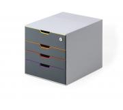 Durable Varicolor 4 Safe Cajonera de 4 Cajones con Cerradura - 2 Cajones XXL - Tamaño Apto para Armarios de Oficina Estandar - Color Gris