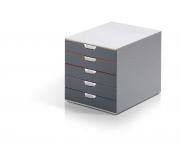Durable Varicolor 5 Cajonera de 5 Cajones - Deslizamiento Silencioso - Con Ventanas Transparentes de Rotulacion - Bases Antideslizantes - Color Gris