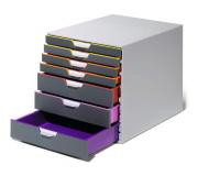 Durable Varicolor 7 Cajonera de 7 Cajones - 3 Cajones Altos y 4 Cajones Bajos - Deslizamiento Silencioso - Con Ventanas Transparentes de Rotulacion - Bases Antideslizantes - Color Gris