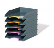 Durable Varicolor Tray Set A4 Juego de 5 Bandejas Portadocumentos - Apilables en Vertical y Escalonadamente - Zonas de Agarre en Distintos Colores - Color Gris Oscuro
