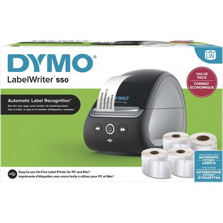 Dymo LabelWriter 550 Bundle Pack de Impresora de Etiquetas + 4 Rollos de Etiquetas - Hasta 62 Etiquetas por Minuto - Reconocimiento Automatico de Etiquetas