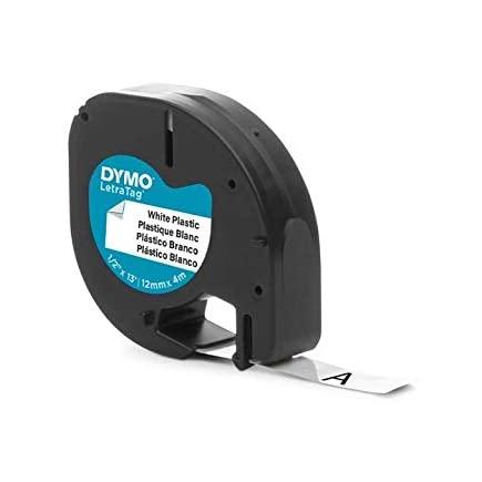 Dymo LetraTag S0721610/S0721660 Cinta de Etiquetas Original para Rotuladora - Texto negro sobre fondo blanco - Ancho 12mm x 4 metros (91201/91221)