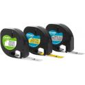 Dymo LetraTag S0721800 Pack de 3 Cintas de Etiquetas Originales para Rotuladora - Texto negro sobre fondo blanco, amarillo y metalico - Ancho 12mm x 4 metros (91241)