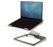 Fellowes Hana Soporte para Portatil - Sistema de Muelle a Gas - Inclinacion Maxima 95º - 4 Puertos USB - Base de Aluminio y Plataforma de Madera - Hasta 29 Pulgadas - Color Blanco