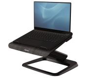 Fellowes Hana Soporte para Portatil - Sistema de Muelle a Gas - Inclinacion Maxima 95º - 4 Puertos USB - Base de Aluminio y Plataforma de Madera - Hasta 29 Pulgadas - Color Negro