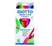 Giotto Colors Acquarell 3.0 Pack de 12 Lapices Triangulares de Colores Acuarelables - Mina 3 mm - Madera - Colores Surtidos
