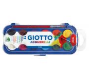Giotto Estuche de 12 Acuarelas de 30mm + Pincel - Colores Brillantes, Intensos y Vivos - Muy Cubrientes - Colores Surtidos