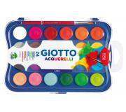 Giotto Estuche de 24 Acuarelas de 30mm + Pincel - Colores Brillantes, Intensos y Vivos - Muy Cubrientes - Colores Surtidos