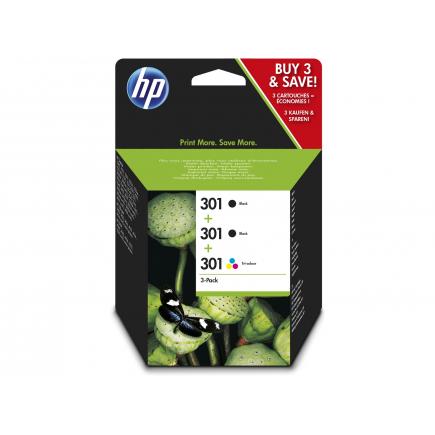 HP 301 Negro + Color Pack de 3 Cartuchos de Tinta Originales - E5Y87EE