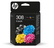 HP 308 Negro + Color Pack de 2 Cartuchos de Tinta Originales - 6L6S6UE