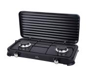 Jata JECG2702 Cocina de Gas Portatil 2 Fuegos - Tapa Protectora - Apta para Propano y Butano