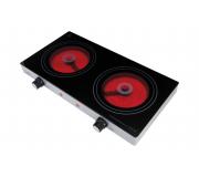 Jata V141 Cocina Electrica Vitroceramica Portatil de 2 Placas 2400W - Ø 165mm - 2 Termostatos Regulables de Temperatura - Indicadores luminosos