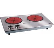 Jata V532 Cocina Electrica Vitroceramica Portatil de 2 Placas 2400W - Ø 180mm - 2 Termostatos Regulables de Temperatura - Indicadores luminosos - Diseño Extraplano