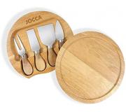 Jocca Set de Tabla de Madera y Cuchillos para Queso - Diametro 20cm - Compartimento Interior con 4 Cuchillos