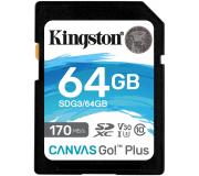 Kingston Tarjeta SDXC 64GB UHS-I U3 V30 Clase 10 170MB/s Canvas Go Plus