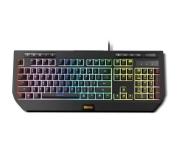 Krom Kuma Teclado Gaming USB Semi Mecanico - Iluminacion RGB con Efectos - 9 Teclas Multimedia - Rueda de Volumen - Soporte para Movil - Cable de 1.50m - Color Negro