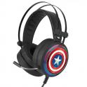 Leotec Captain America 001 Marvel Auriculares Gaming con Microfono Flexible Sonido 7.1 - Conexion Jack 3.5mm - Iluminacion RGB - Diadema Ajustable - Almohadillas Acolchadas - Cable de 2.20m