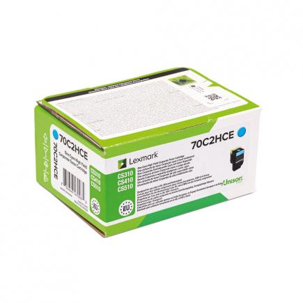 Lexmark 70C2HCE / 702HCE Cyan Cartucho de Toner Original CS310 / CS410 / CS510