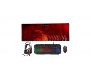 Mars Gaming Pack 4 en 1 de Teclado Tecnologia Hibrida H-Mech, Antighosting USB RGB + Raton 4000dpi USB RGB + Auriculares con Microfono Jack 3.5mm Audio + Mic RGB + Alfombrilla 760x300x3mm