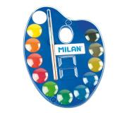Milan 053412 Paleta de 12 Acuarelas Ø25 mm + Pincel  Serie 101 - Mezclable - Colores Surtidos