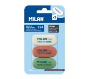 Milan 124 Pack de 3 Gomas de Borrar Ovaladas - Miga de Pan - Suave Caucho Sintetico - Colores Surtidos