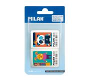 Milan 4018 Pack de 2 Gomas de Borrar Rectangulares - Miga de Pan - Caucho Suave Sintetico - Dibujos Infantiles a Color