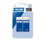 Milan 4020 Pack de 2 Gomas de Borrar Rectangulares - Miga de Pan - Suave Caucho Sintetico - Faja de Carton Azul - Color Blanco