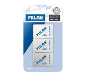 Milan 420 Pack de 3 Gomas de Borrar Rectangulares - Miga de Pan - Caucho Suave Sintetico - Colores Surtidos